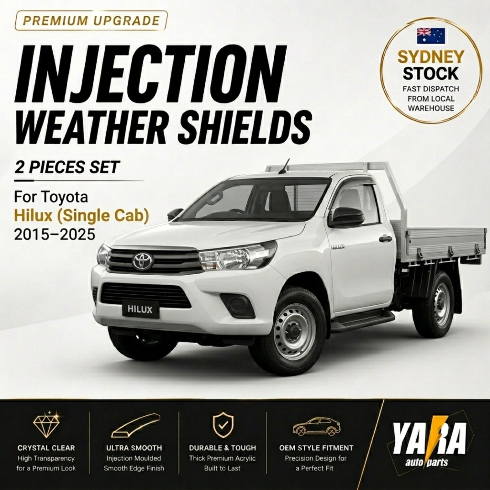 QUALITY Weather Shield Window Visor Suits for Hilux 2 door single cab 2015-2025