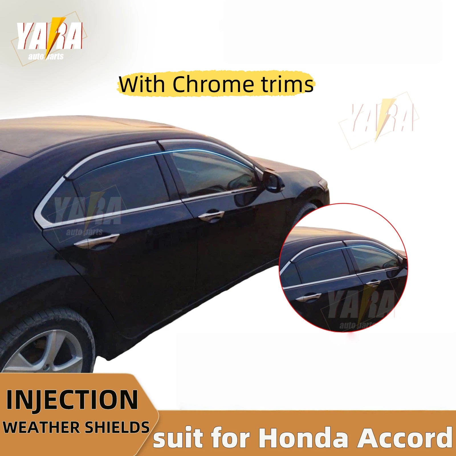 Injection Weather Shields Chrome Trim for Honda Accord 8th Gen 2008–2013(CP Sedan) Window Visors 4PCS