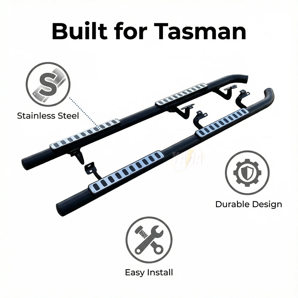 Heavy Duty Tubular Steel Side Steps for Kia Tasman (2025+) - Matte Black