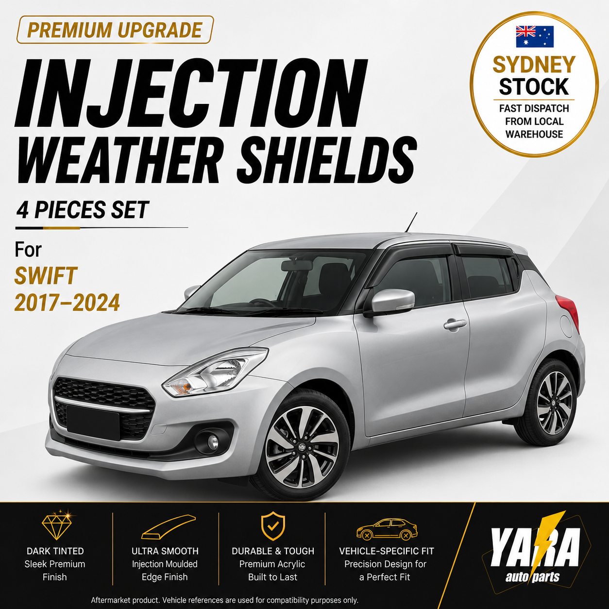 INJ Weather shields Weathershields suitable for Suzuki Swift 2017-2024 Tinted 4pcs