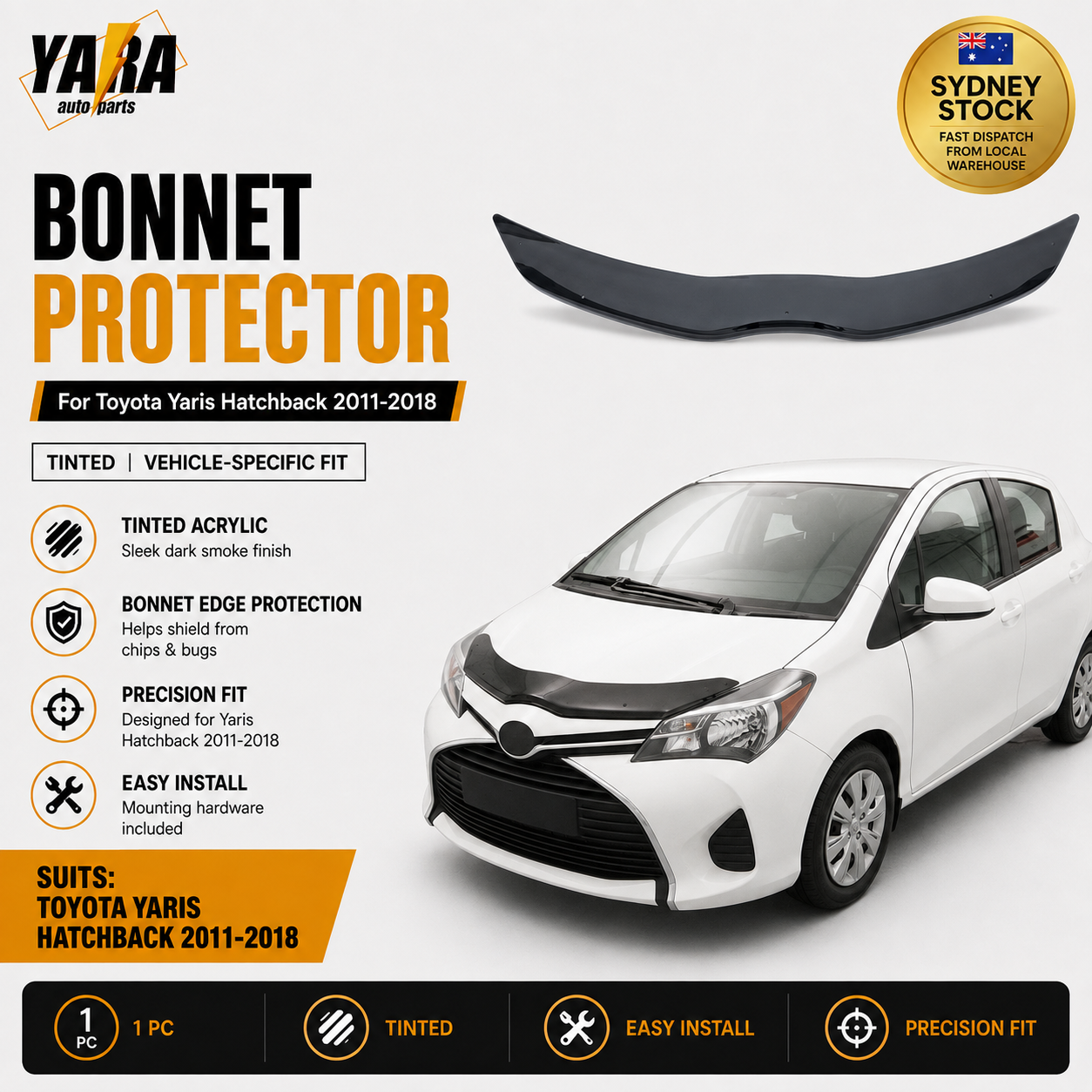Bonnet Protector Guard Suitable for Toyota Yaris Hatchback 2011–2018 (Tinted)