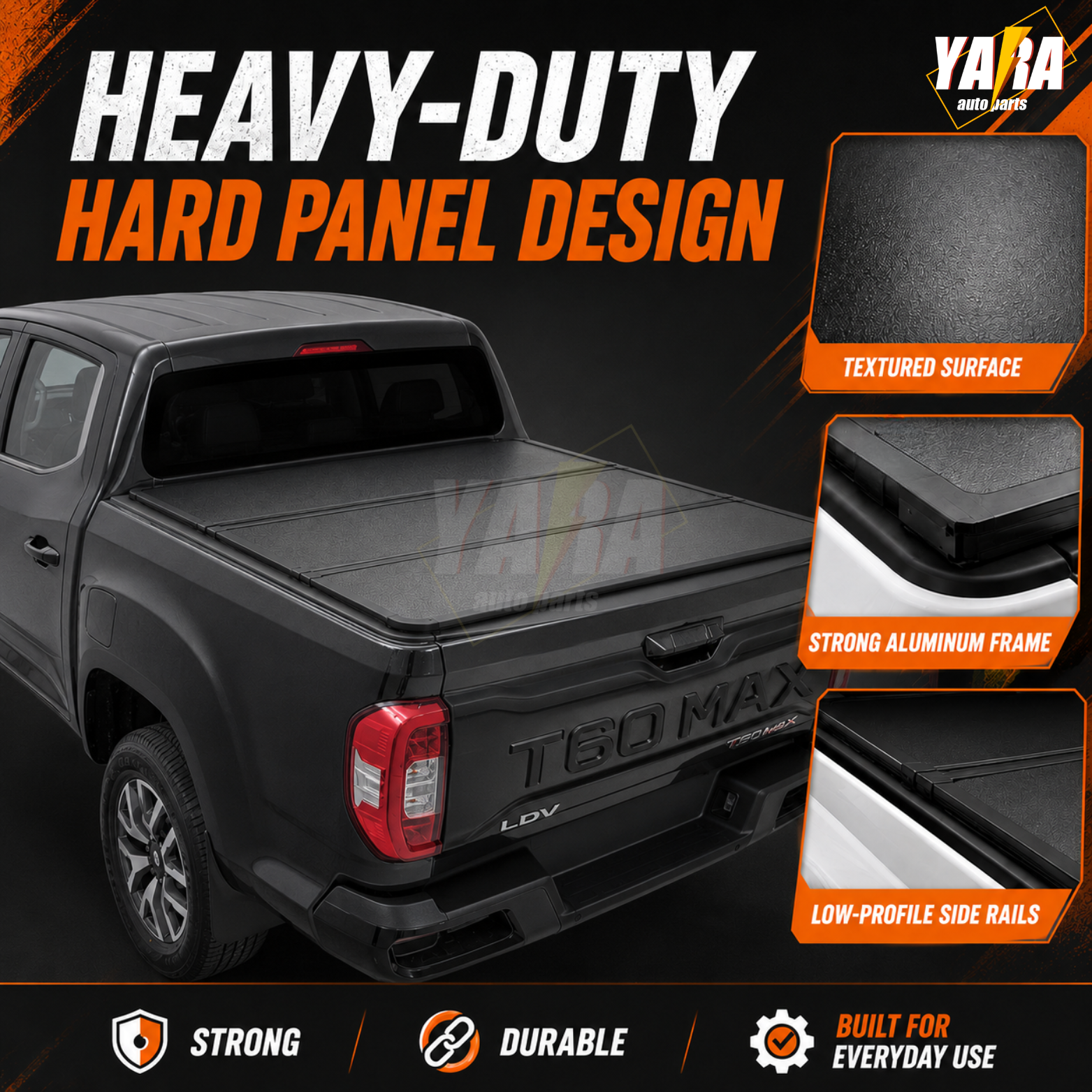 Heavy-Duty Aluminium Tri-Fold Hard Tonneau Cover for LDV T60 & T60 Max (2017+)