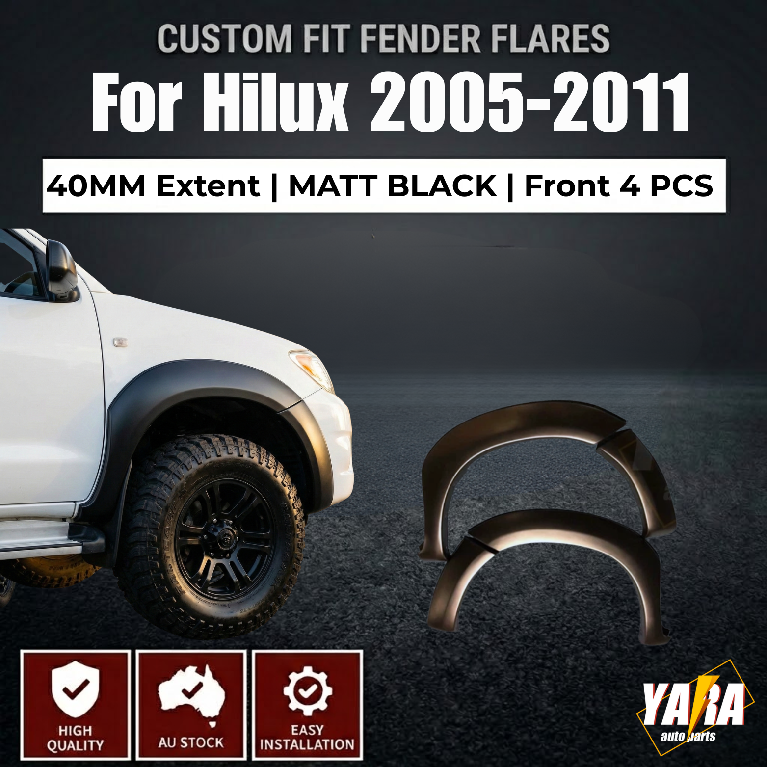 Matt black Fender Flares Suits for Hilux SR5 SR 2005-11 (Pre-Facelift) 6 inch front guard 4pcs
