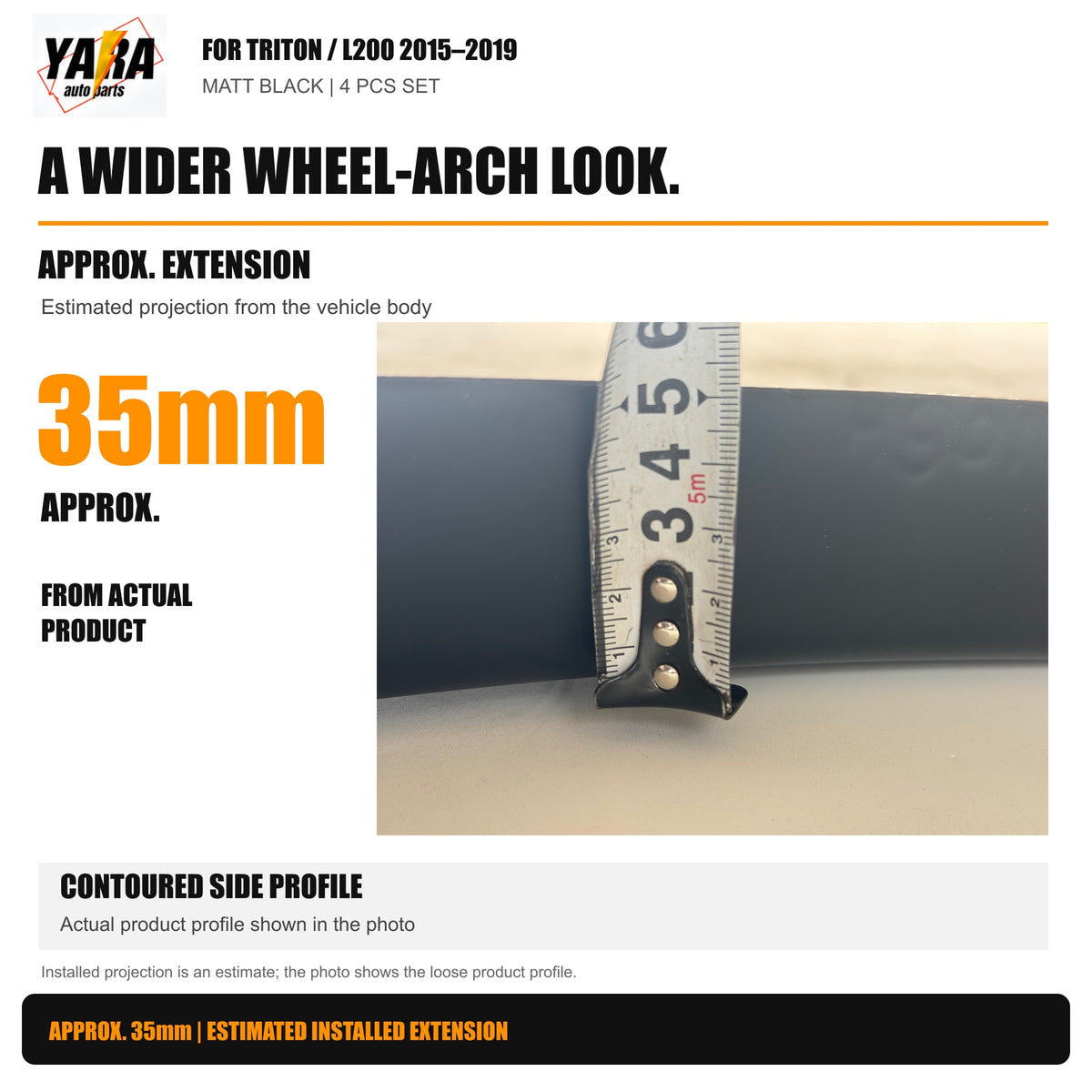 Matte Black Fender Flares For Mitsubishi Triton L200 2015–2019 4PCS