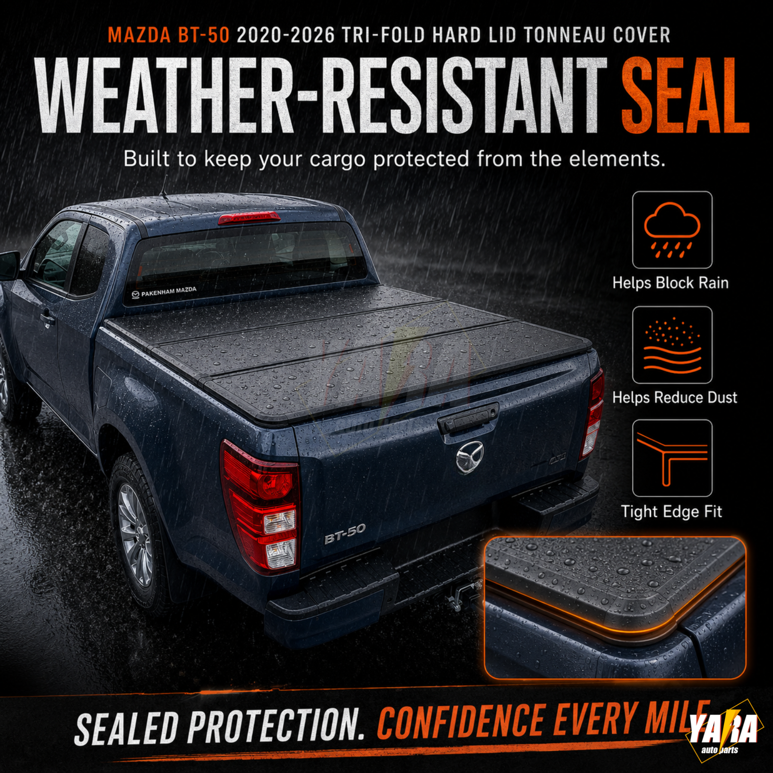 Heavy-Duty Aluminium Tri-Fold Hard Tonneau Cover for Mazda BT-50 2020-2026