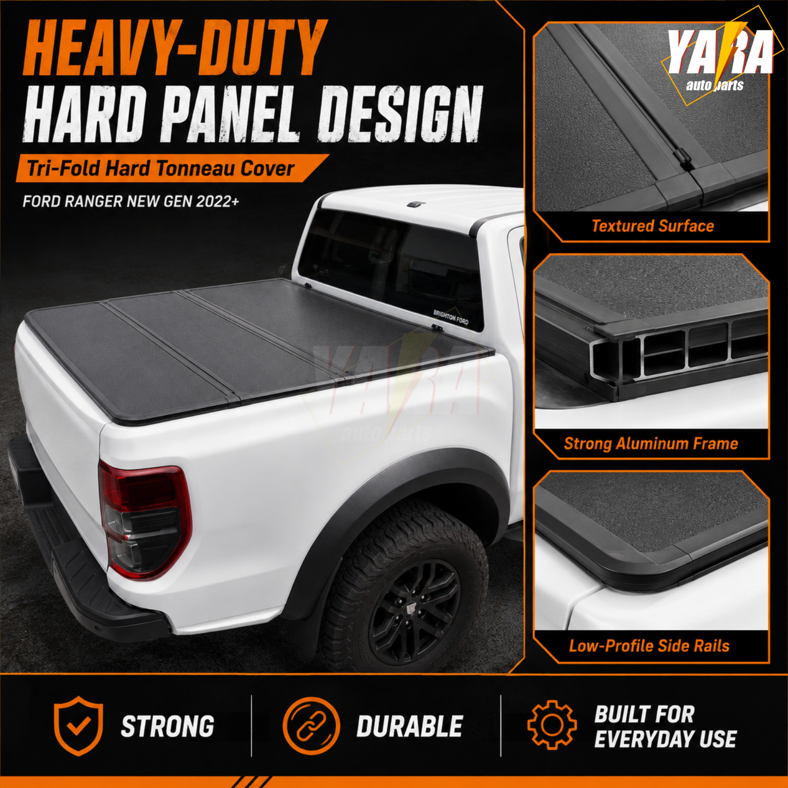Heavy-Duty Aluminium Tri-Fold Hard Tonneau Cover for Ford Ranger Next-Gen 2022+