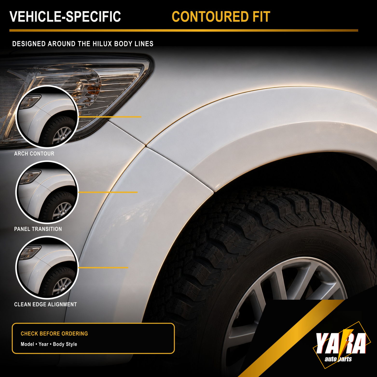 White Front Fender Flares For Toyota Hilux SR/SR5 2011–2015 4PCS Facelift