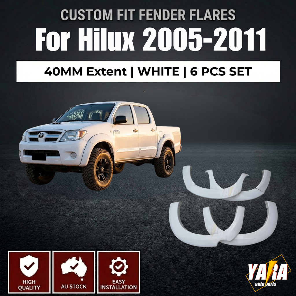 Gloss White Fender Flares for Toyota Hilux SR SR5 Dual Cab 2005–2011 (pre-facelift) | 6” Factory Style (6PCS)