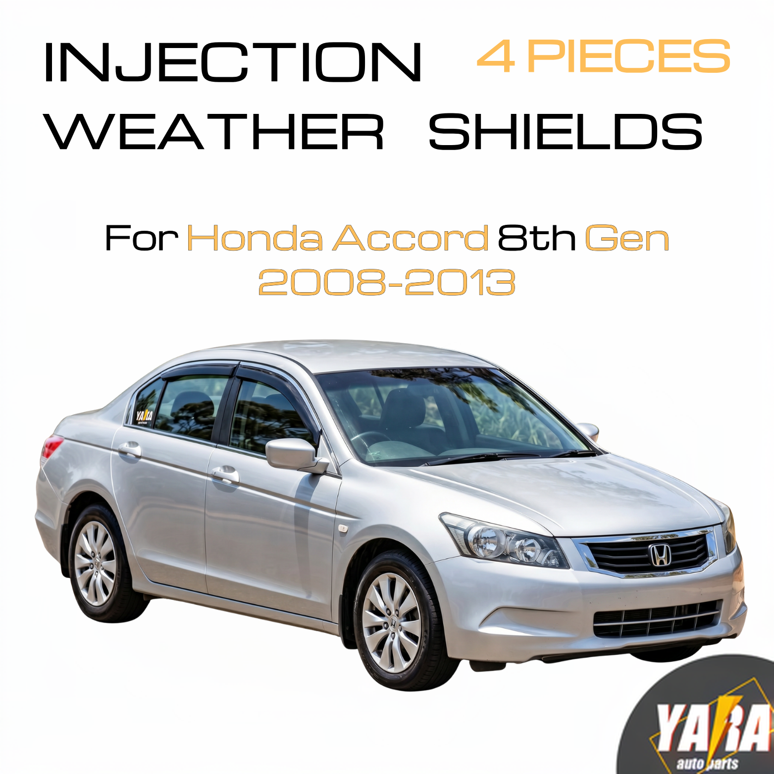 Injection Weather Shields Chrome Trim for Honda Accord 8th Gen 2008–2013(CP Sedan) Window Visors 4PCS