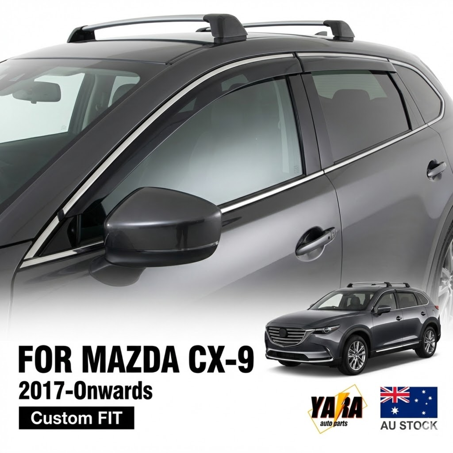 Chrome Trim Weather Shields Window Visors for Mazda CX-9 2016-On | 4PCS Injection Style