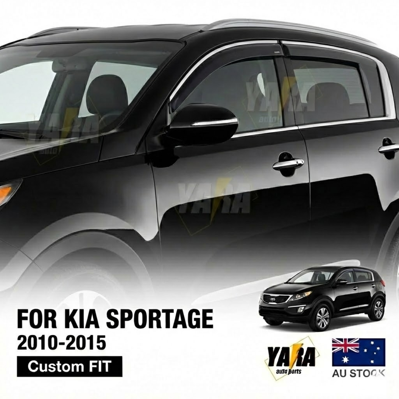 Injection Weather Shields with Stainless Trim for KIA Sportage 2010–2015 – Tinted 4PCS