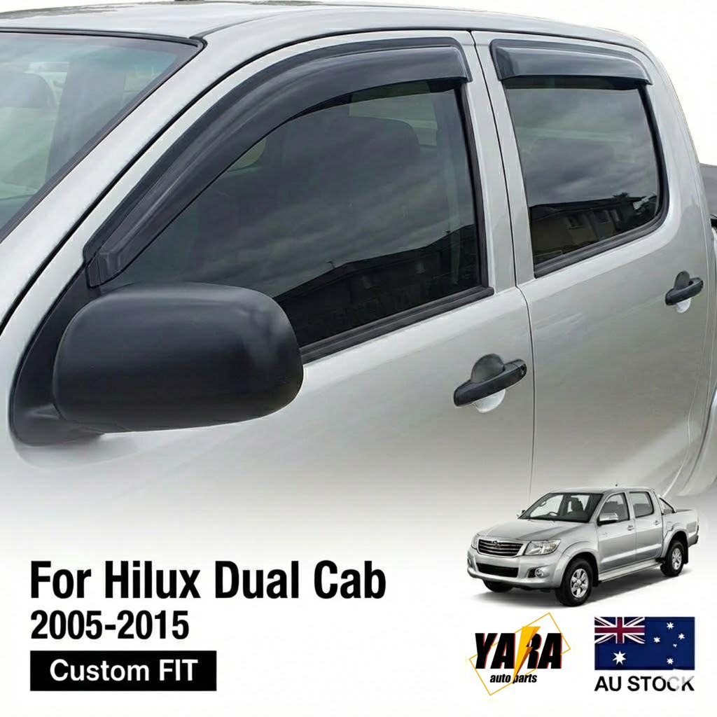 Injection Weather Shields Window Visors suits for Hilux 4DR 2005-2015 tinted 4pc