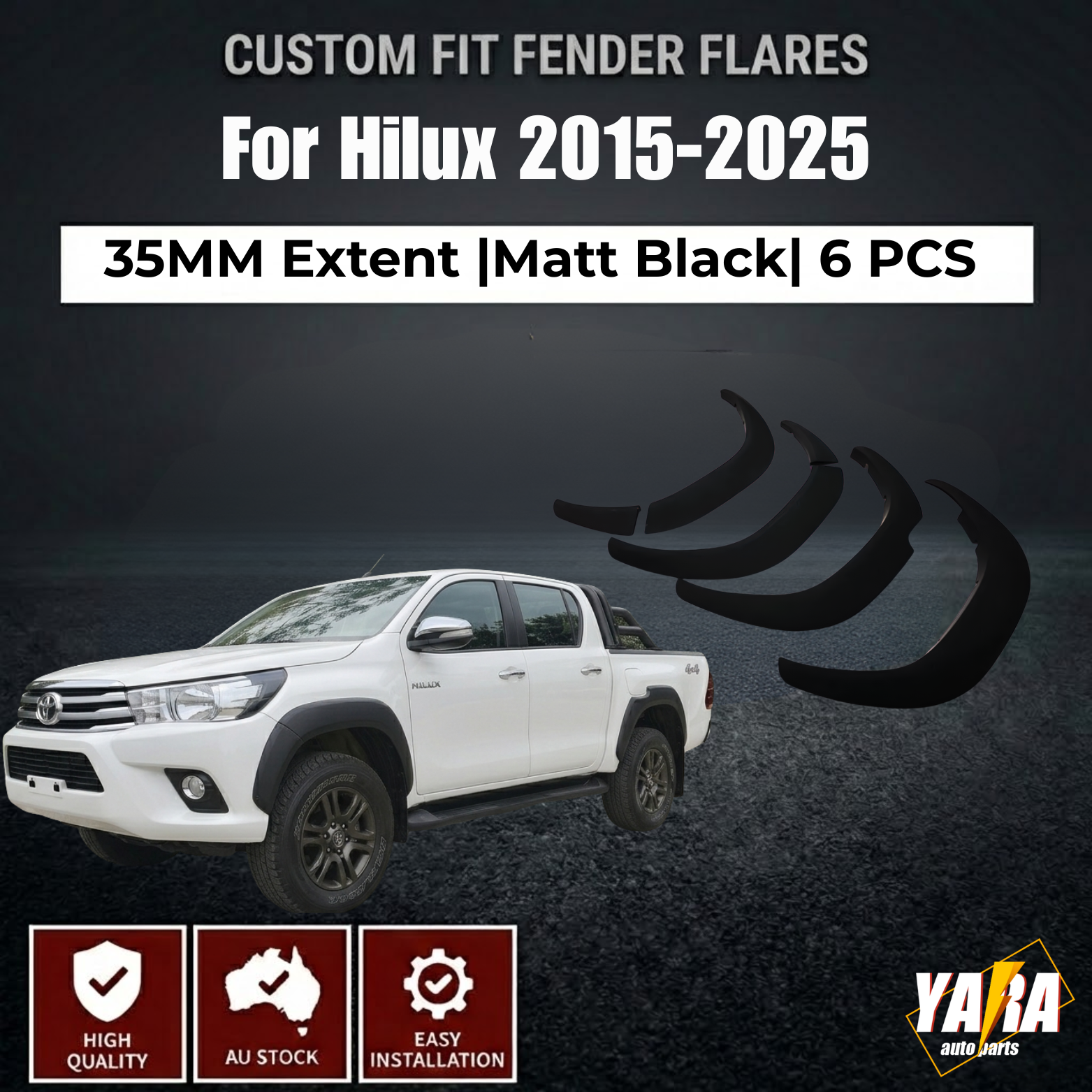 FENDER FLARES For Toyota Hilux 2015-2025 SR SR5 Rugged X WHEEL ARCH Guard 6PCS