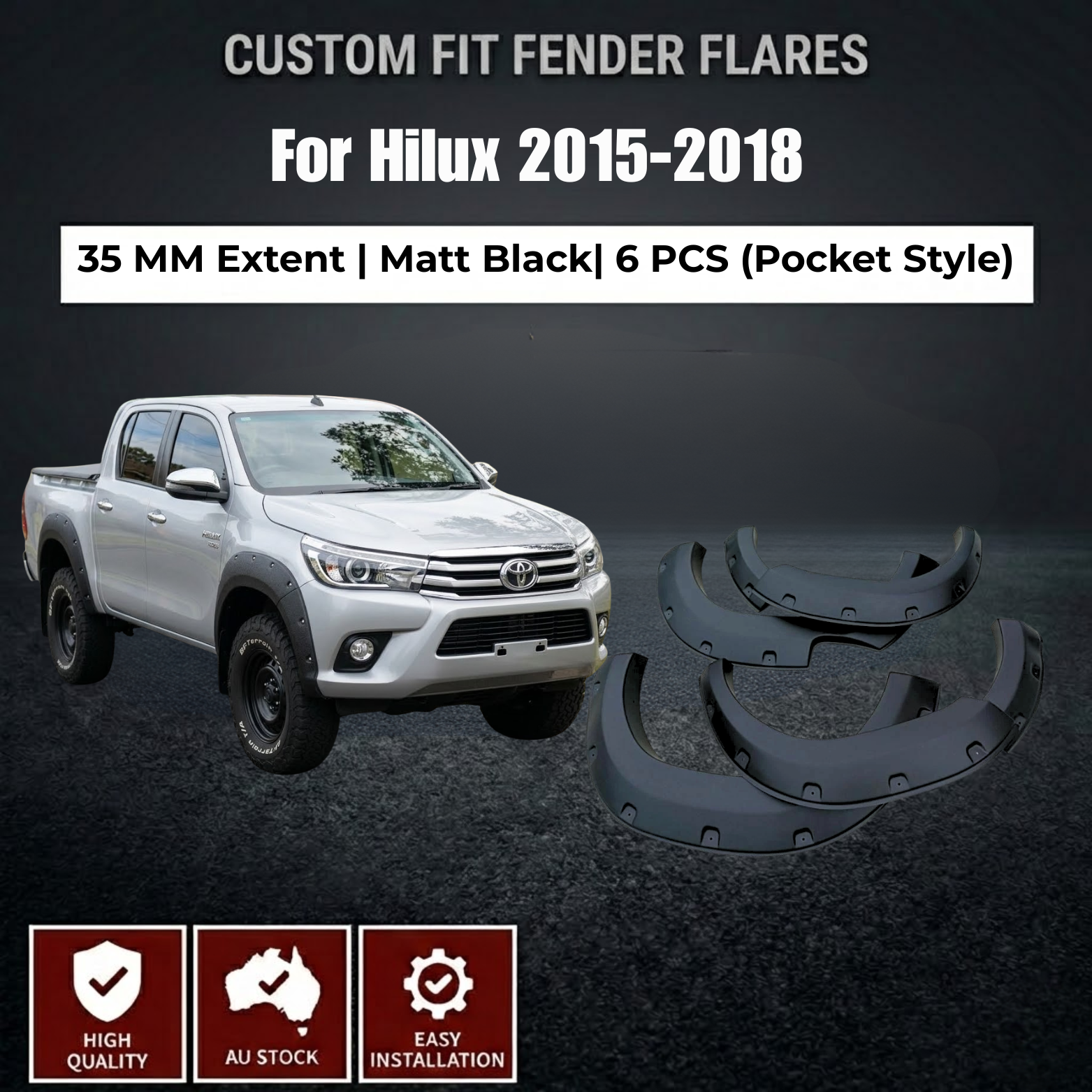 Fender Flare Wheel Arch Suits for Hilux 2015-2018 SR5 Pocket Style Matte Black