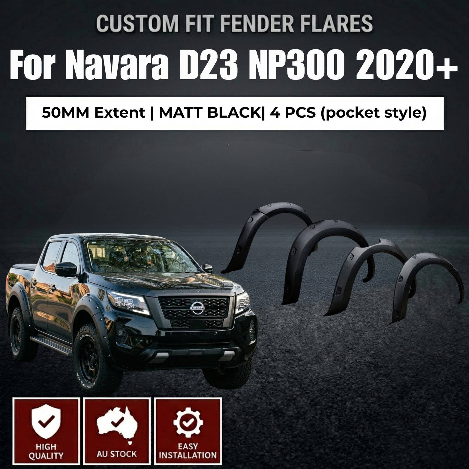 Pocket Style Fender Flares for Nissan Navara D23 NP300 2020+  6PCS Matte Black