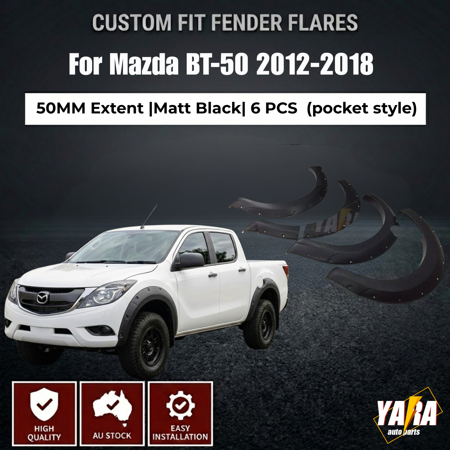 Pocket Fender Flares for Mazda BT-50 2012–2018 | Matte Black Guard Arch Wheel Trim (6PCS)