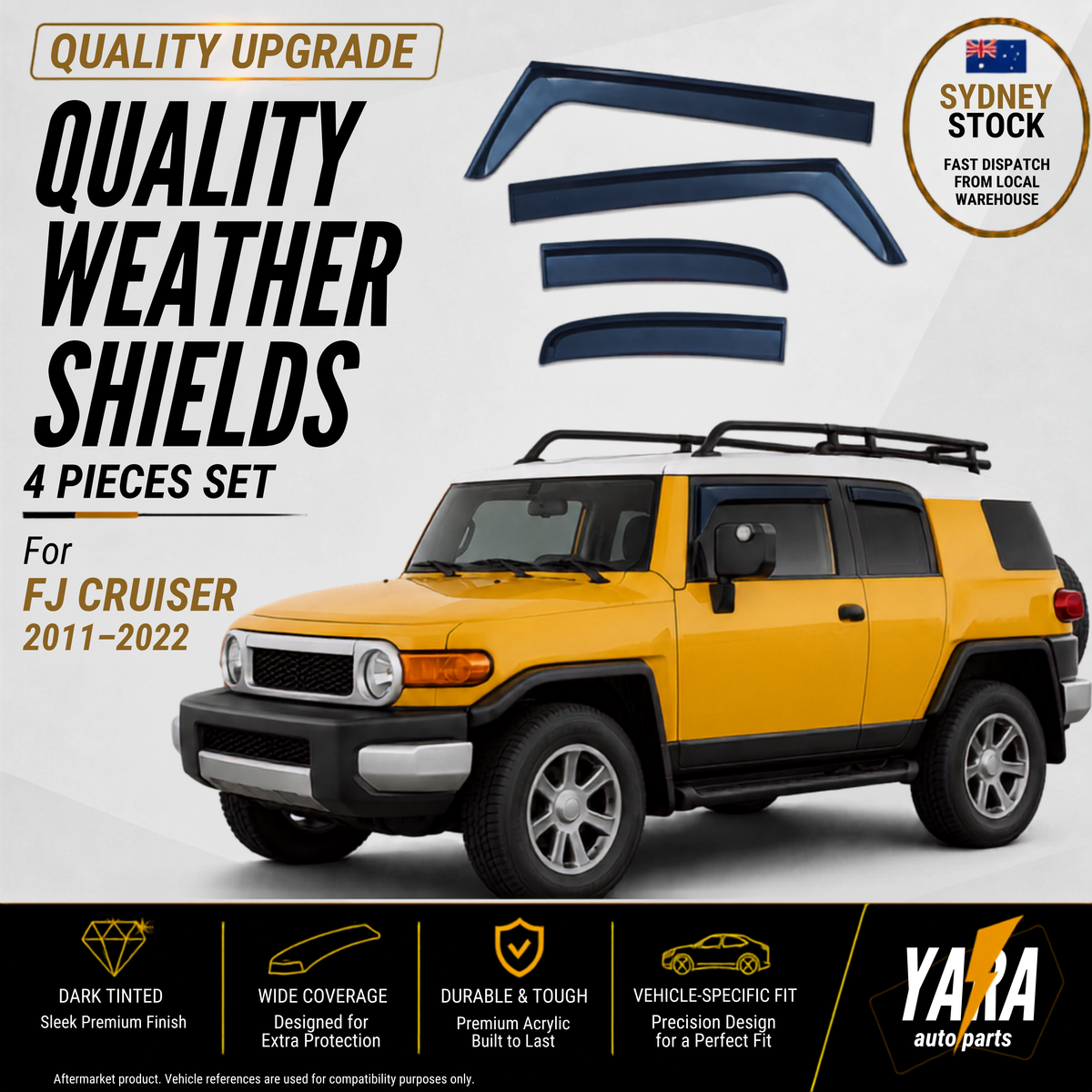 QUALITY Weather Shield Window Visor Suits for FJ CRUISER 2011-2022 Tinted 4pcs