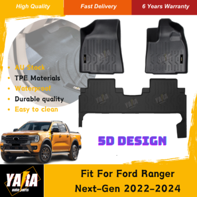 YARA Premium 5D TPE Floor Mats for Ford Ranger Next-Gen 2022-2024 Wate ...