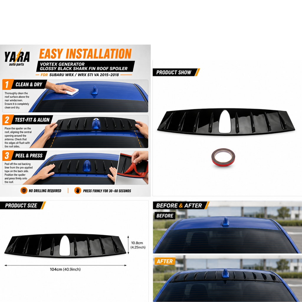 Gloss Black Vortex Generator Roof Spoiler For Subaru WRX STI VA 2015–2021