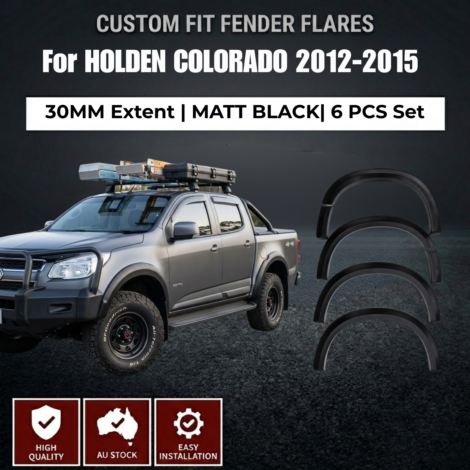 Fender Flares Slim Style for Holden Colorado 2012-2015 Wheel Arch Matt Black