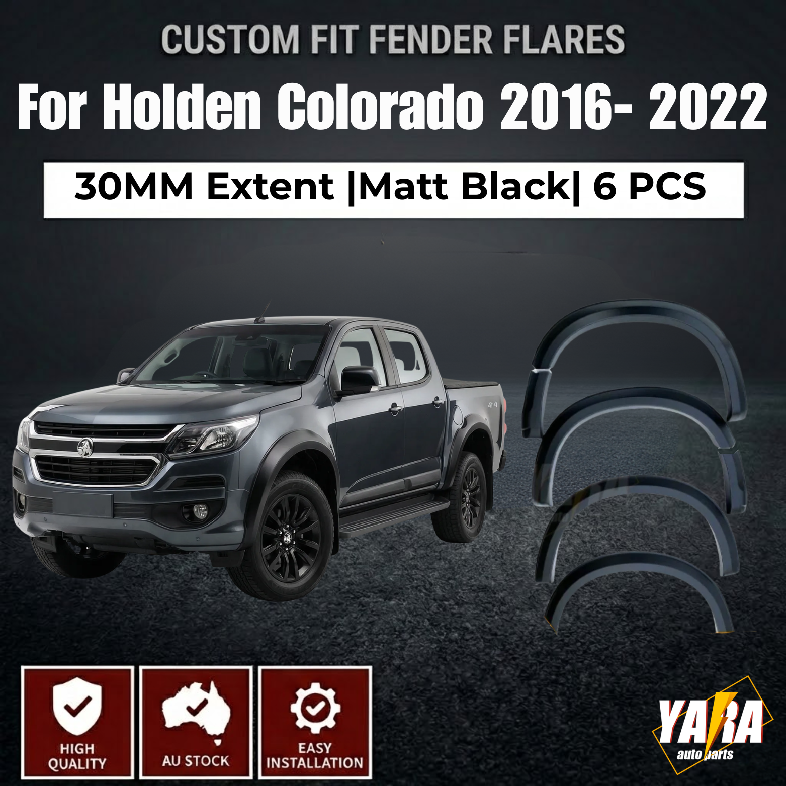 Slim Matte Black Fender Flares for Holden Colorado 2016–2022 | 6PCS Kit