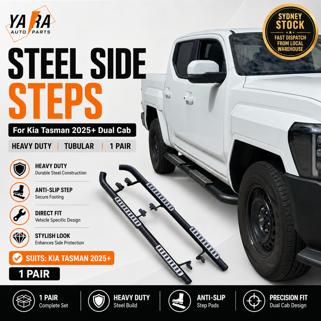 Heavy Duty Tubular Steel Side Steps for Kia Tasman (2025+) - Matte Black