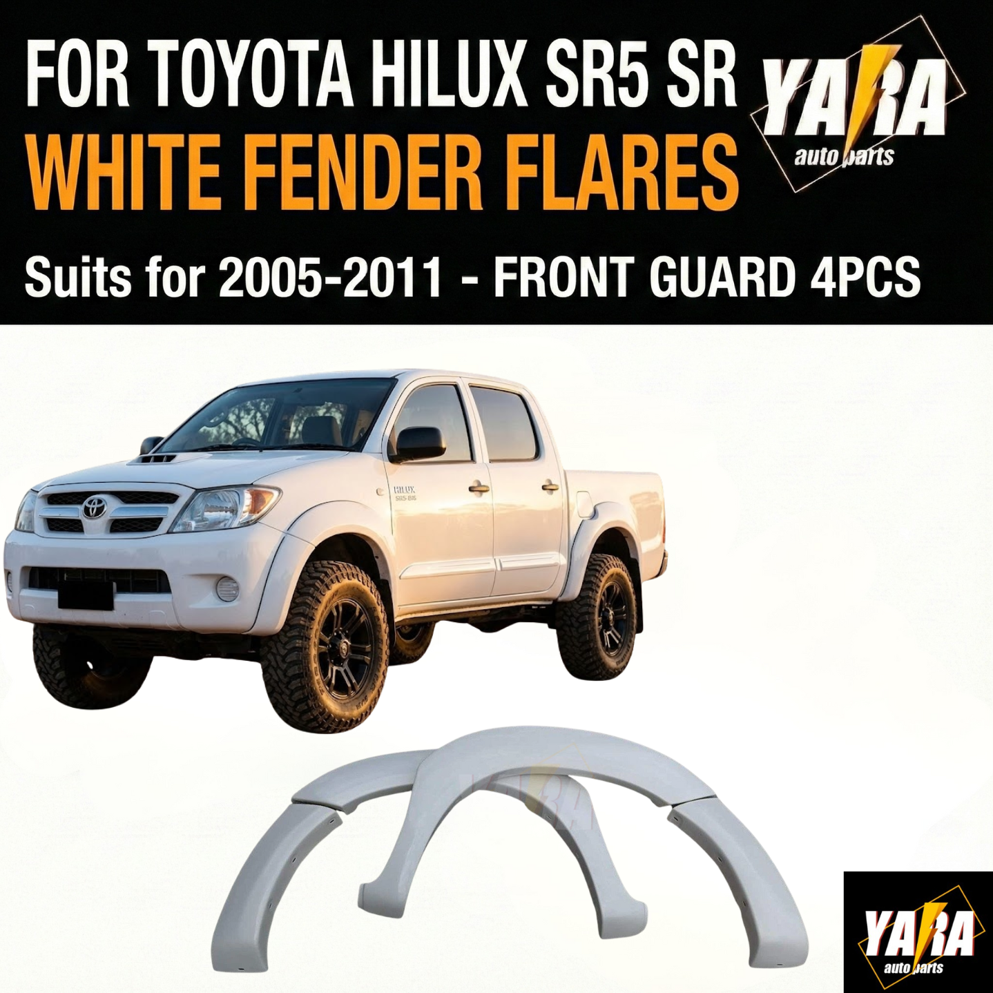 White Fender Flares Wheel Arch Suits for Hilux SR5 SR 2005-2011 (pre-facelift) front guard 4pcs