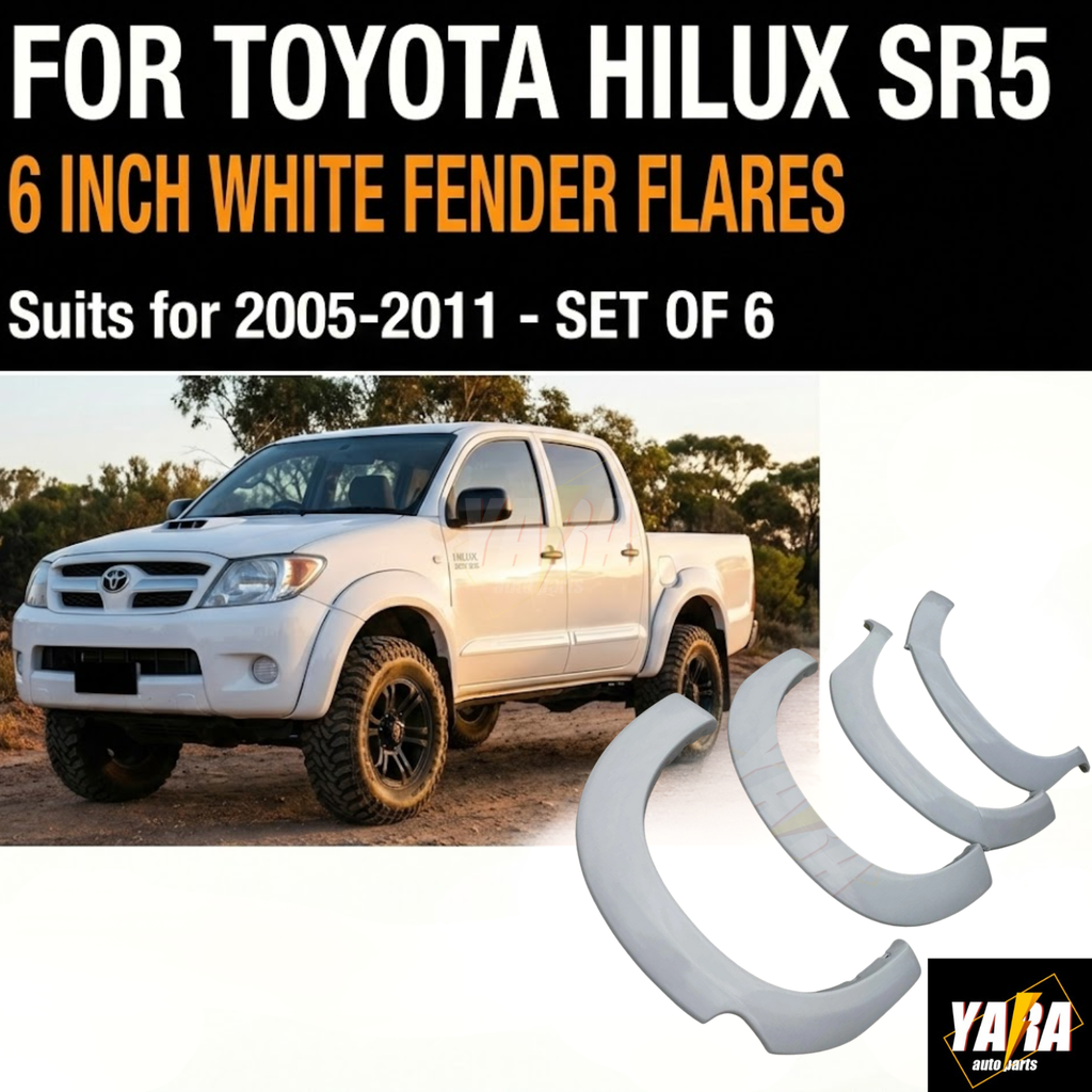 Gloss White Fender Flares for Toyota Hilux SR SR5 Dual Cab 2005–2011 (pre-facelift) | 6” Factory Style (6PCS)