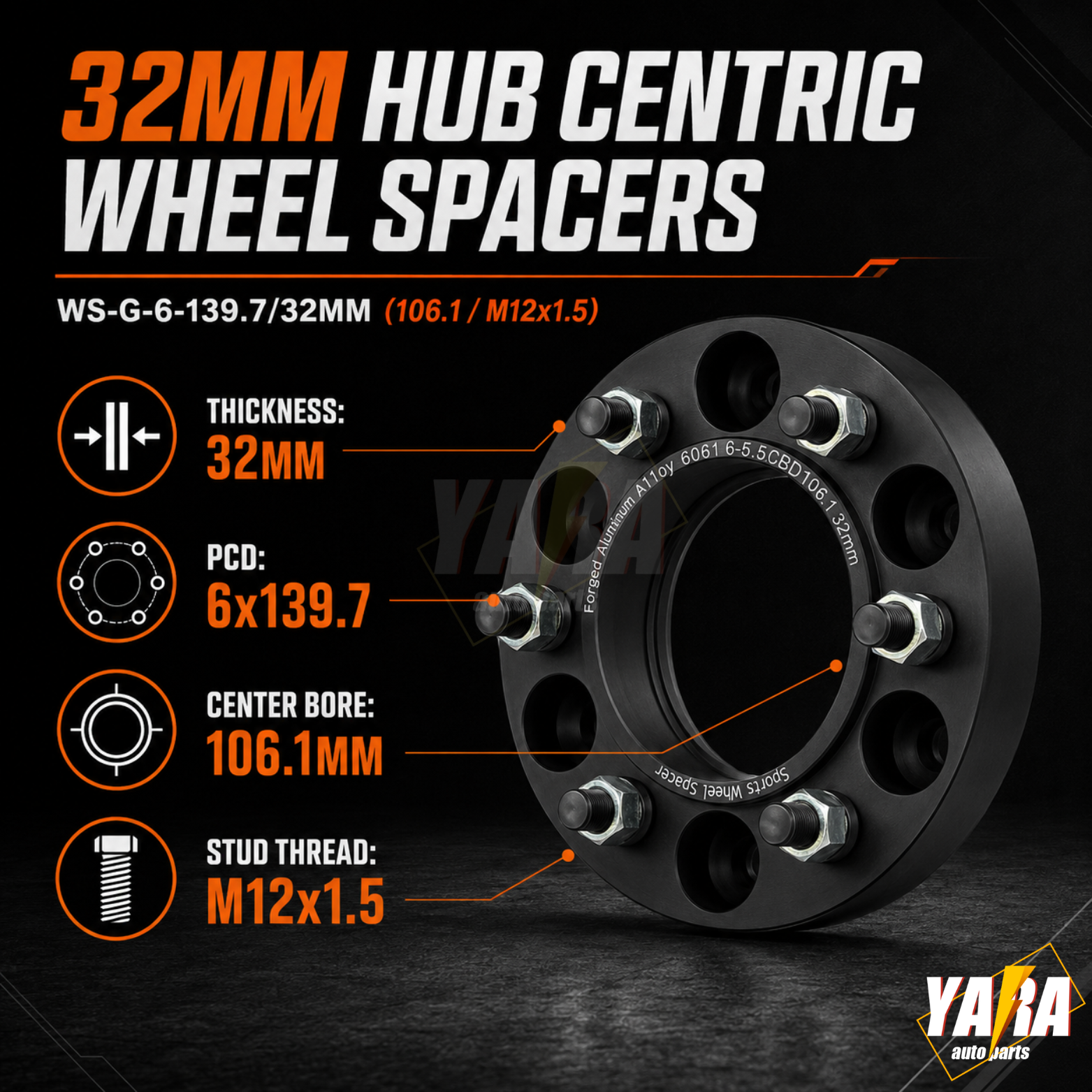 32mm Hub Centric Wheel Spacers 4PCS 6x139.7 106.1CB M12x1.5 for Toyota Hilux /Fortuner/Prado/FJ