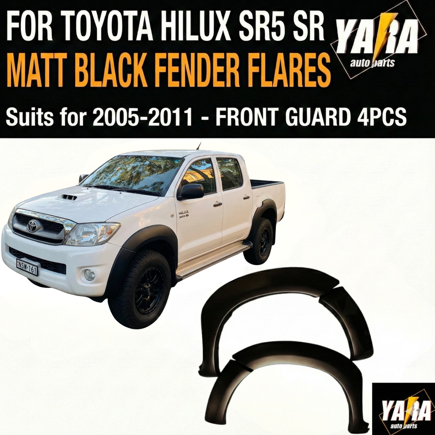 Matt black Fender Flares Suits for Hilux SR5 SR 2005-11 (Pre-Facelift) 6 inch front guard 4pcs