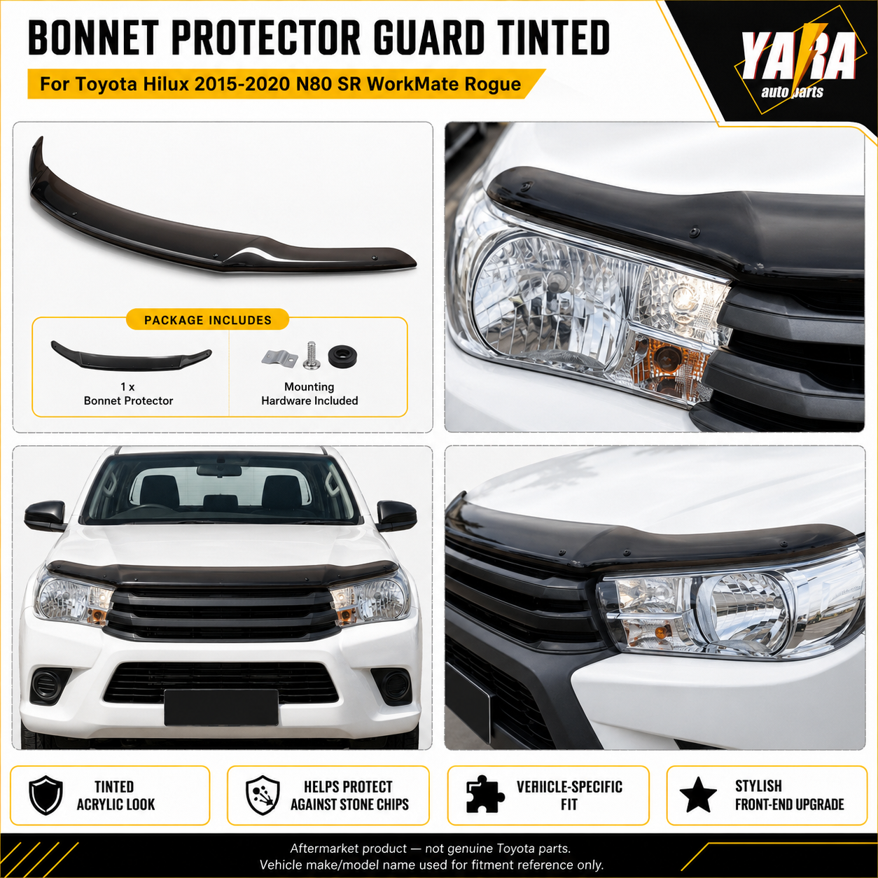 Tinted Bonnet Protecto For Hilux 2015-2020 N80 SR SR5 Workmate Rouge