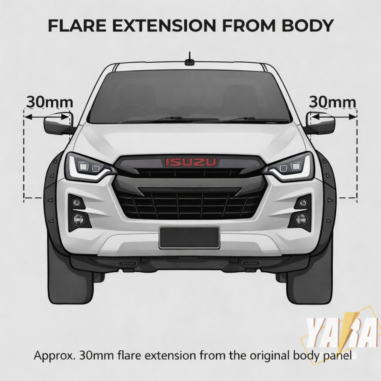 Gloss Grey Fender Flares Wheel Arch (6PCS) Suits for Isuzu D-Max Dual Cab 2020+ MY21-Onwards