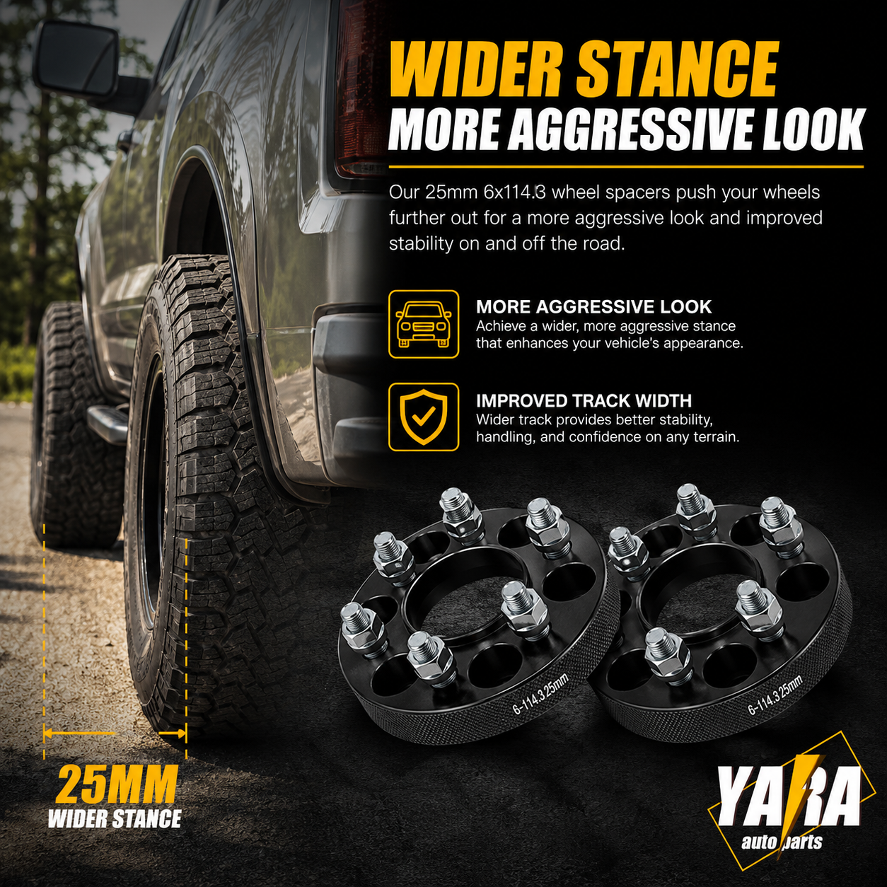 25mm Wheel Spacers 6x114.3 66.1CB M12x1.25 4PCS