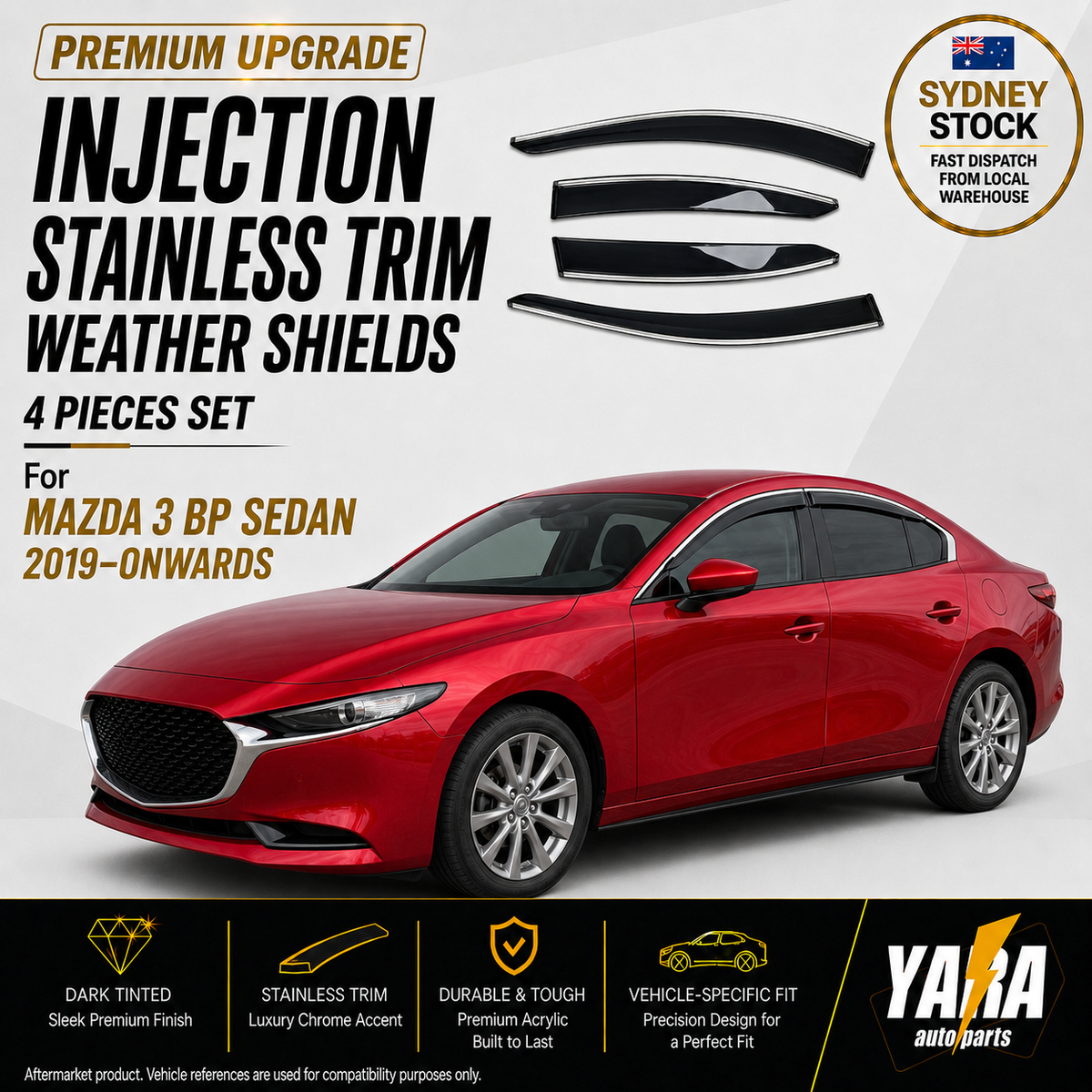 Injection Stainless Weather Shields Weathershields for Mazda 3 BP Sedan 2019-On