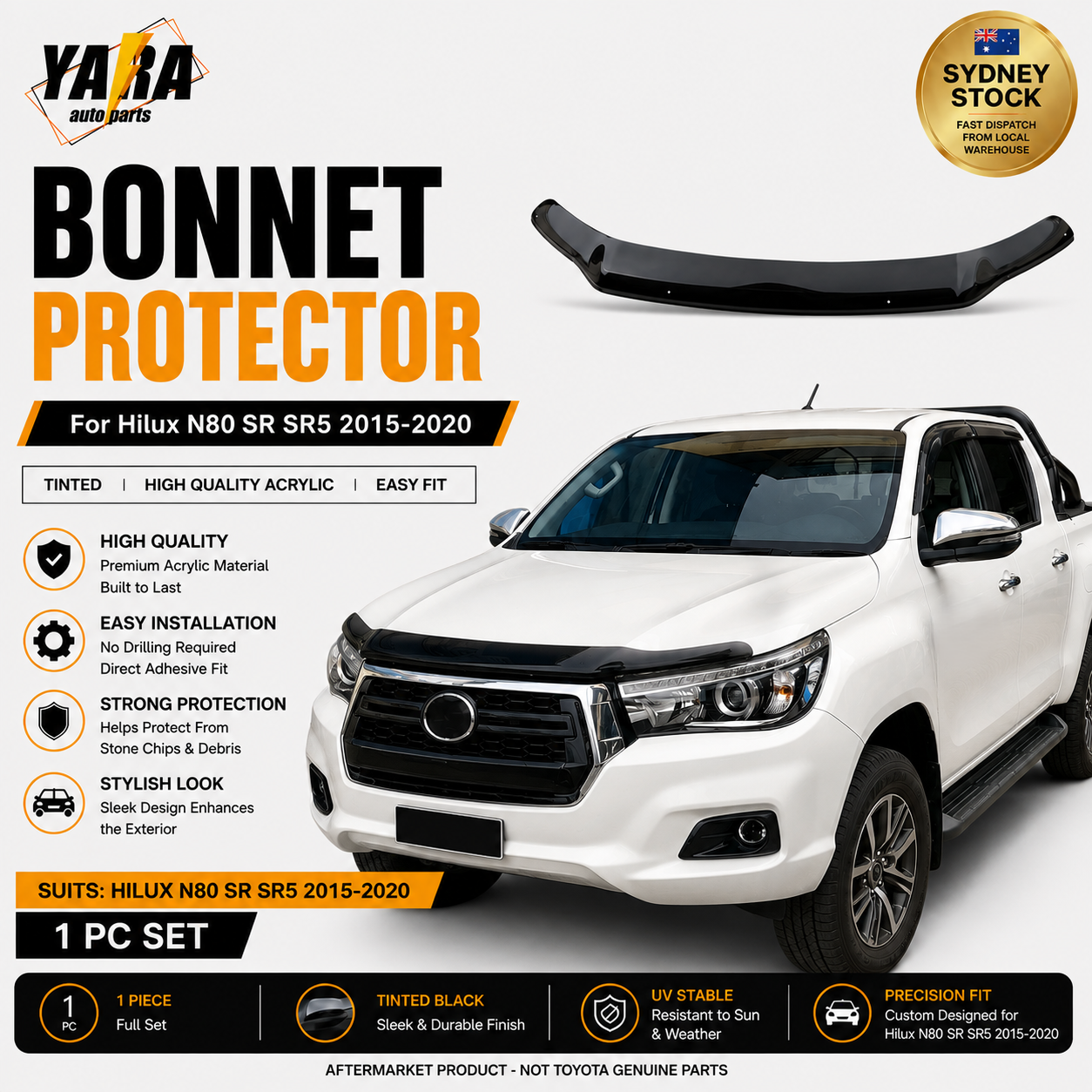 Tinted Bonnet Protecto For Hilux 2015-2020 N80 SR SR5 Workmate Rouge