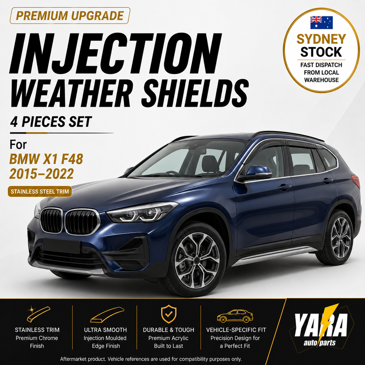 Injection Weather Shields with Chrome Trim For BMW X1 F48 2015–2022 4PCS