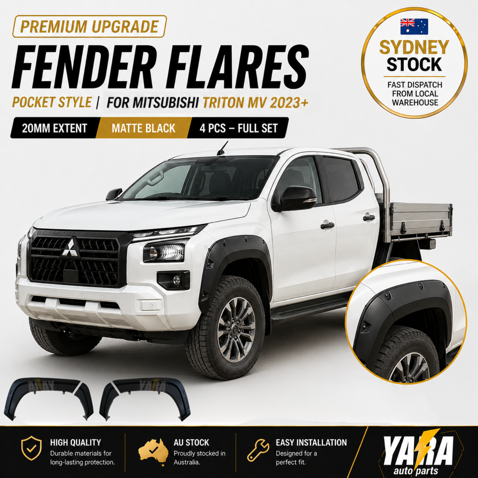 Pocket Style Fender Flares Wheel Arch for Mitsubishi Triton MV 2023+ Front 4 pcs