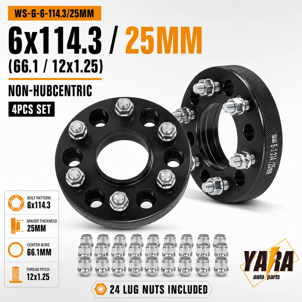 25mm Wheel Spacers 6x114.3 66.1CB M12x1.25 4PCS