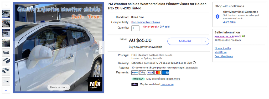 INJ Weather shields Weathershields Window visors for Holden Trax 2013-2024Tinted