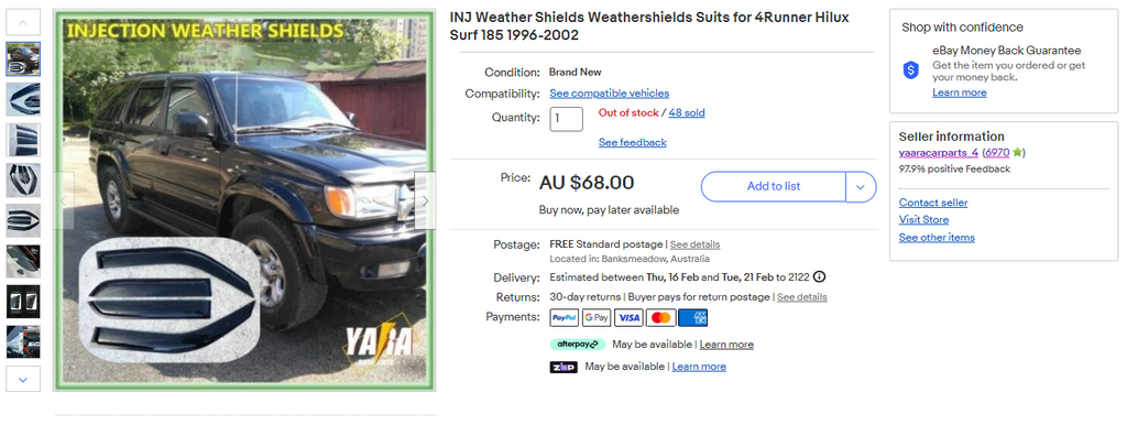 INJ Weather Shields Weathershields Suitable for 4Runner Hilux Surf 185 1996-2002