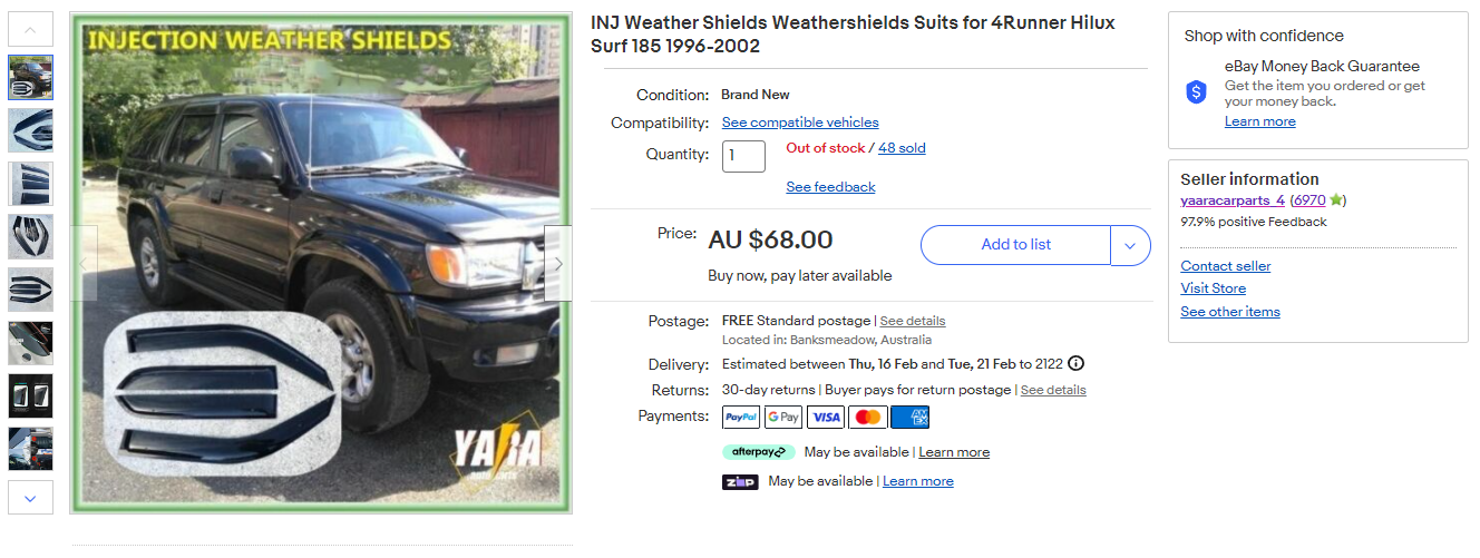 INJ Weather Shields Weathershields Suitable for 4Runner Hilux Surf 185 1996-2002
