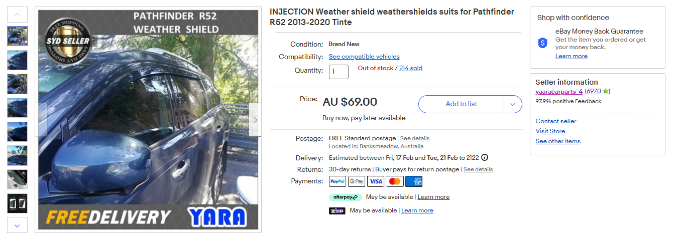 INJECTION Weather shield weathershields suits for Pathfinder R52 2013-2020 Tinte