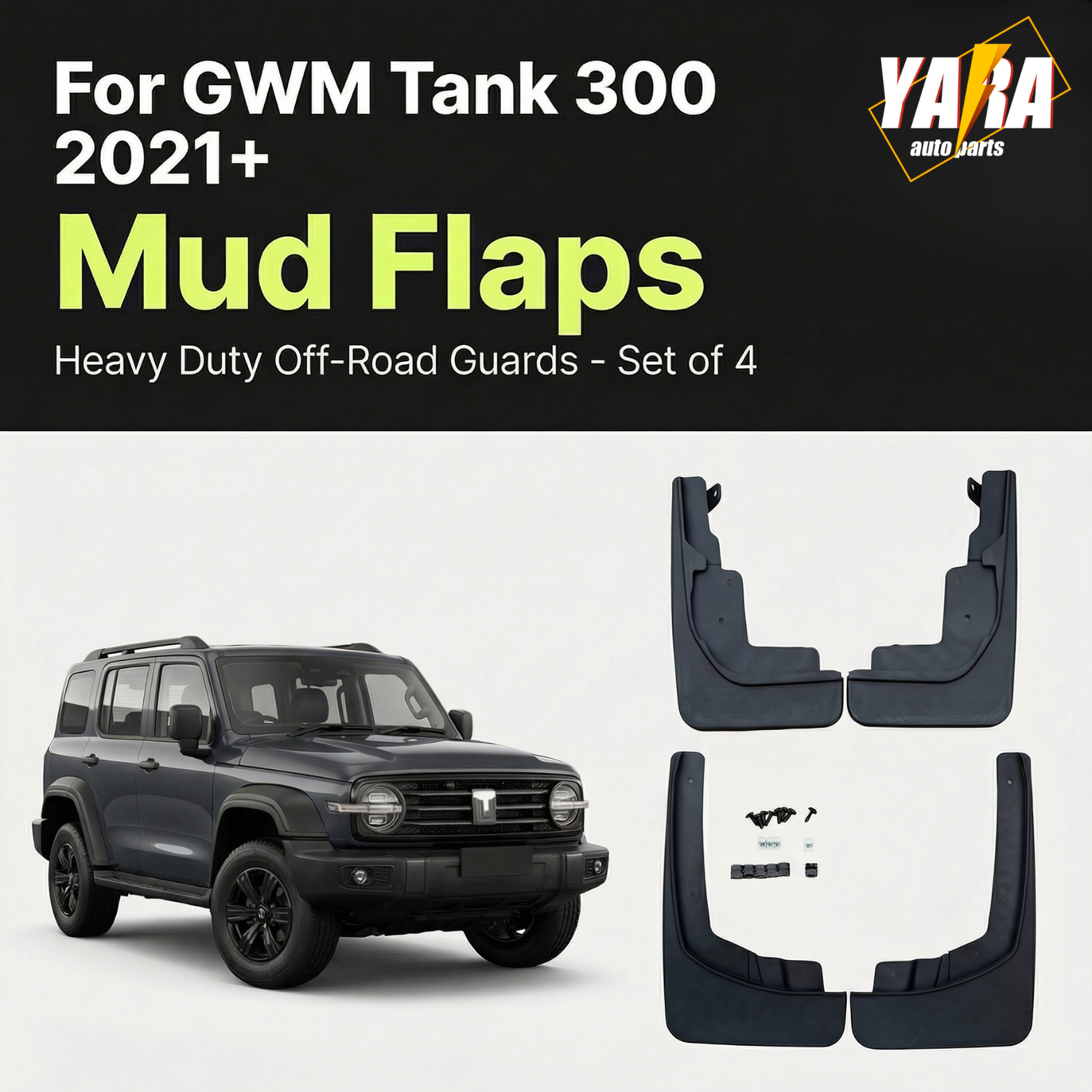 4pcs Mud Flaps Splash Guards for GWM Tank 300 Full Set Front & Rear (2021-2026)