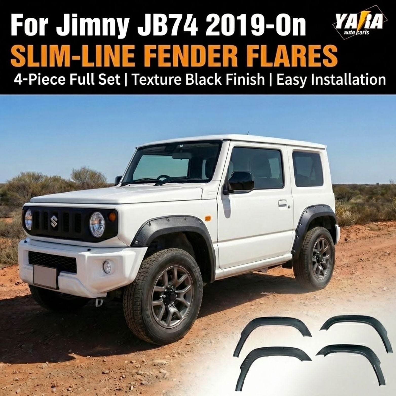 Slim-Line 20mm Fender Flares for suzuki Jimny JB74 & JB64 (2019+) - Textured Black Urban Style (Stick-On Install)