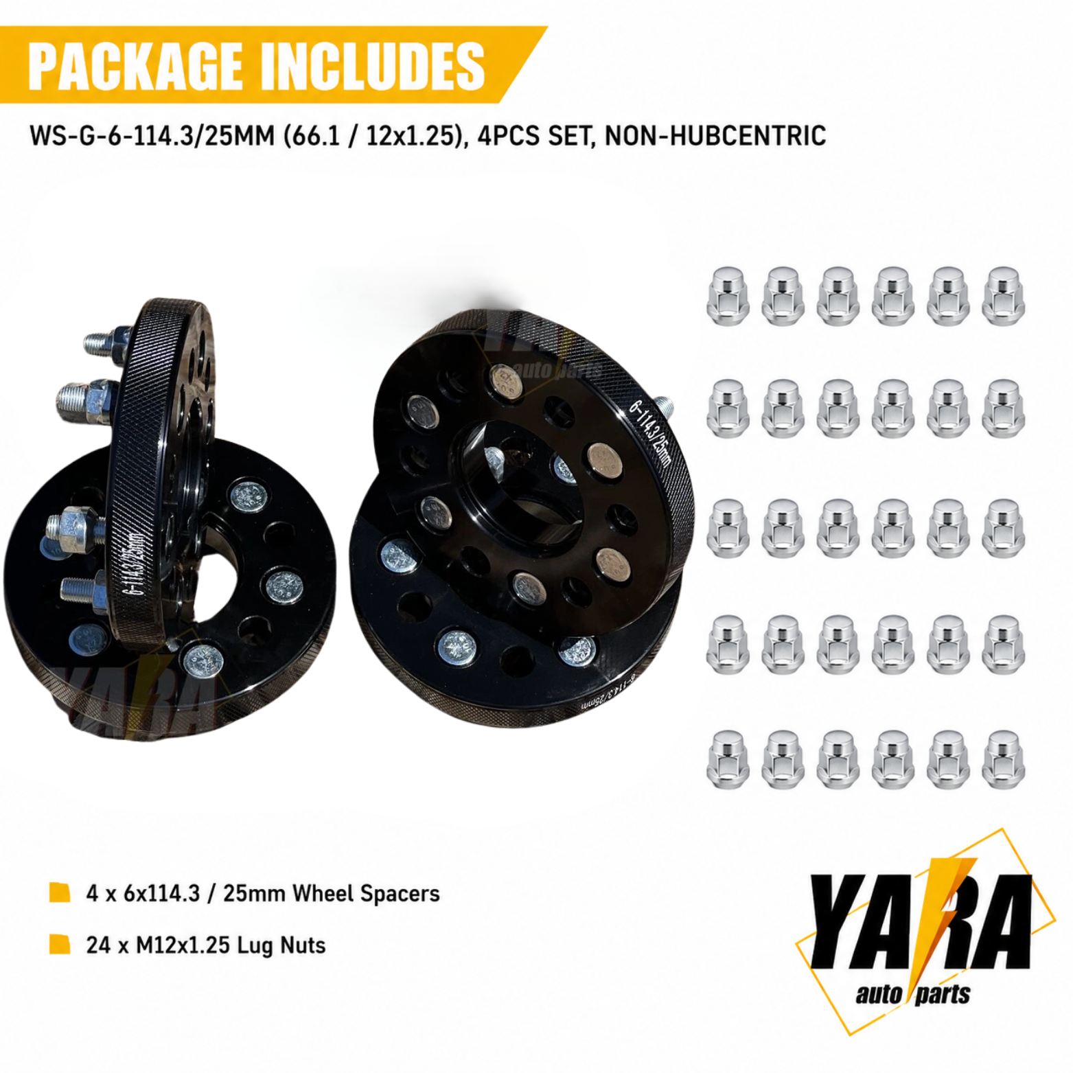 25mm Wheel Spacers 6x114.3 66.1CB M12x1.25 4PCS