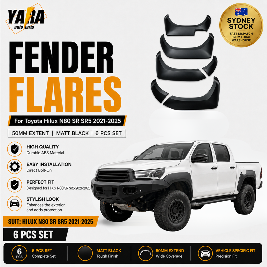 GR Style Fender Flares For Toyota Hilux N80 SR SR5 2021–2025 6PCS Matte Black