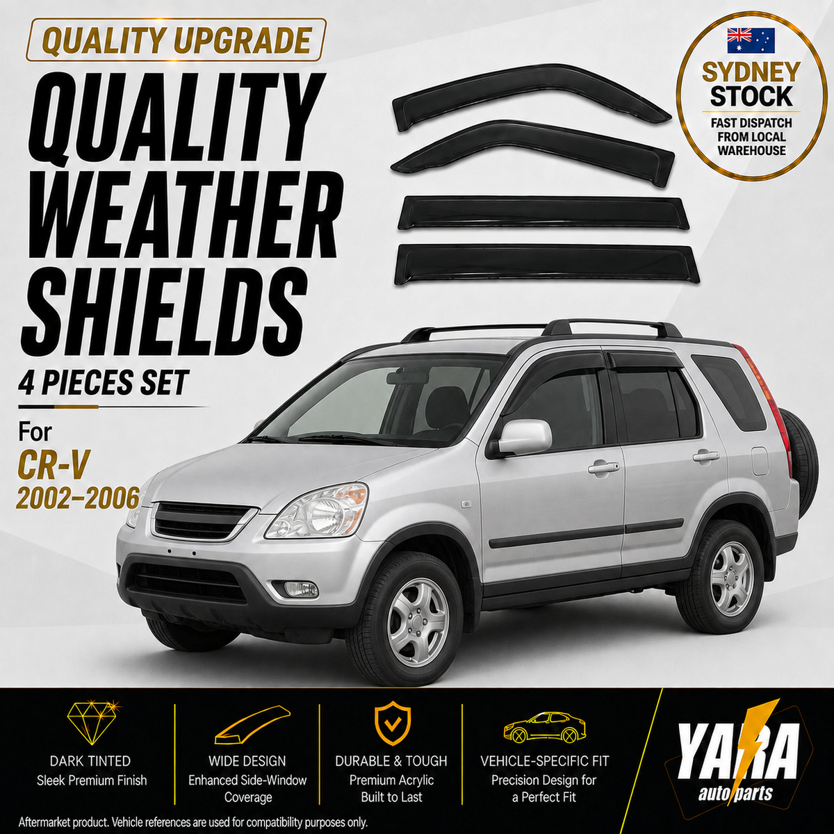 Quality Weather Shields Weathershields Suitable for Honda CR-V 2002–2006 – 4PCS Tinted
