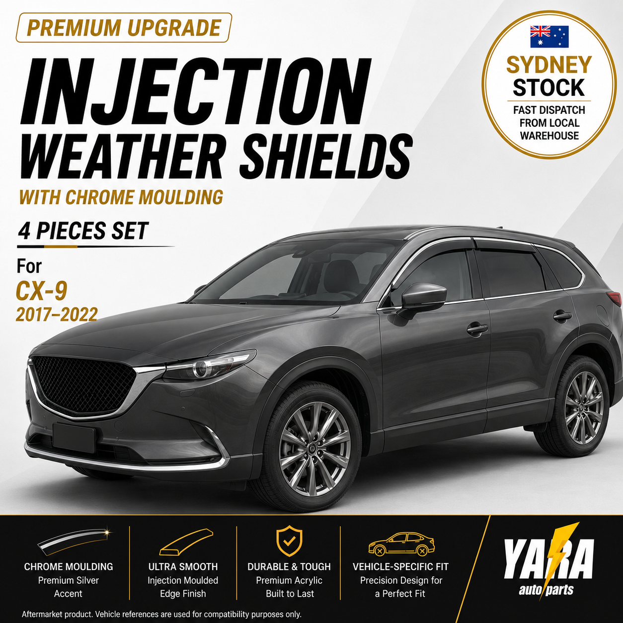 Weathershields  Window visors with chrome moulding suit for Mazda CX-9 2017-2022