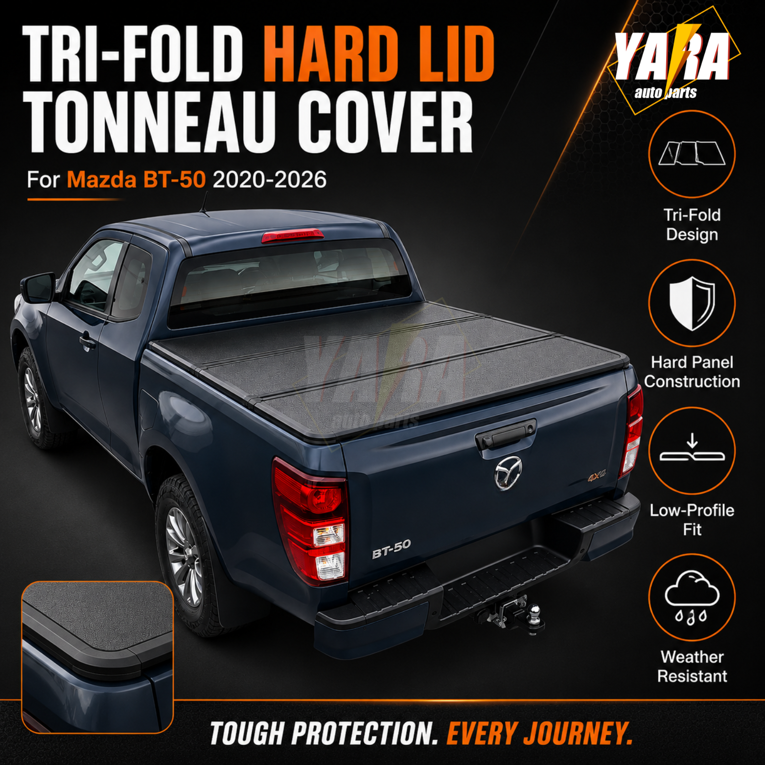 Heavy-Duty Aluminium Tri-Fold Hard Tonneau Cover for Mazda BT-50 2020-2026