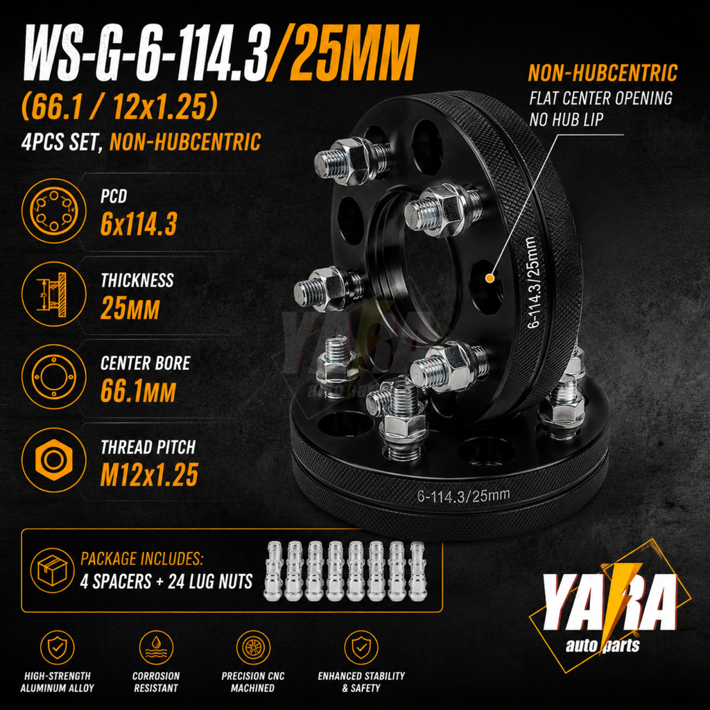 25mm Wheel Spacers 6x114.3 66.1CB M12x1.25 4PCS